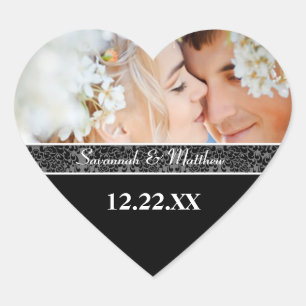Save the Date Sticker Black and White Your Photo