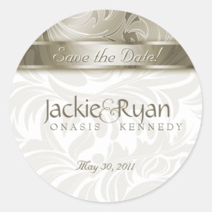 Save the Date Sticker Elegant Leaf Floral Gold