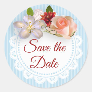 Save the Date Stickers Blue and Coral Floral