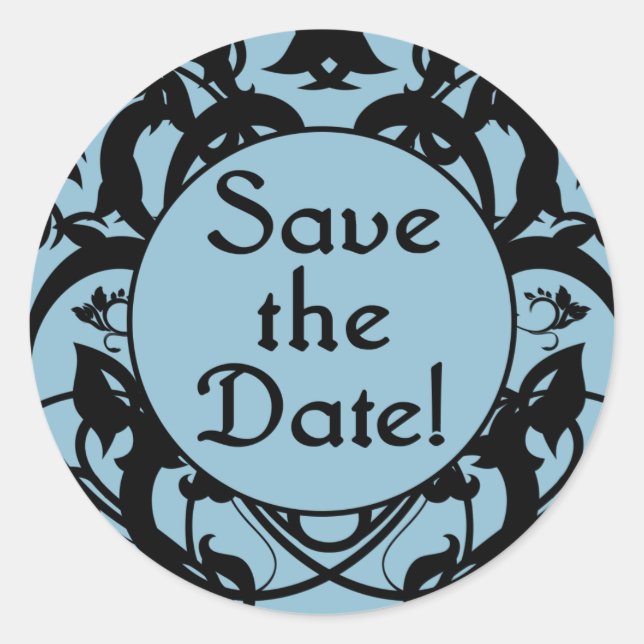 Save the Date Stickers in Blue and Black (Front)