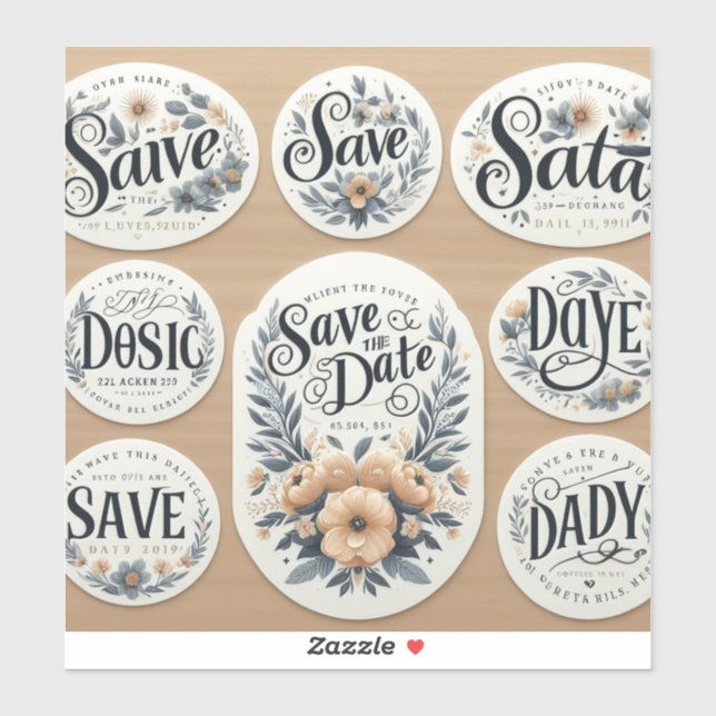 "Save the Date" stickers with elegant typography a (Sheet)