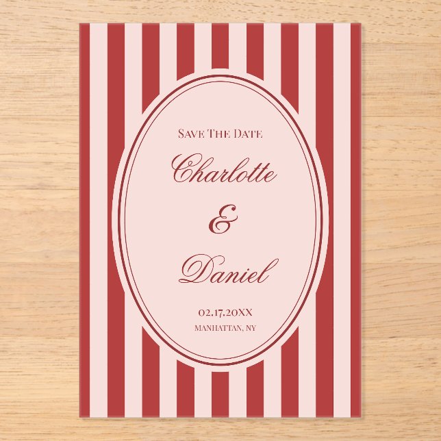 Save the Date Stripe Custom Chartreuse Acrylic Invitations (Front)