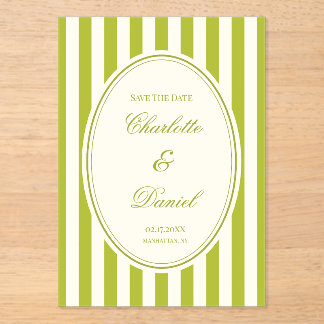 Save the Date Stripe Custom Chartreuse Acrylic Invitations
