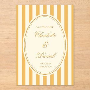 Save the Date Stripes Custom Mustard Yellow Acrylic Invitations
