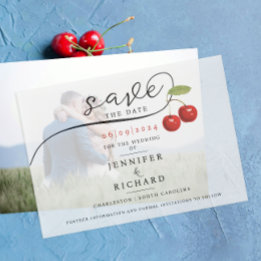 Save the Date Stylish Pretty Red Cherry Wedding Vellum Invitations