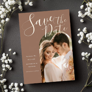 Save the Date Stylish Script Arch Frame Photo  Foi