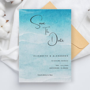 Save The Date Summer Blue Ocean Beach Wedding Invitation