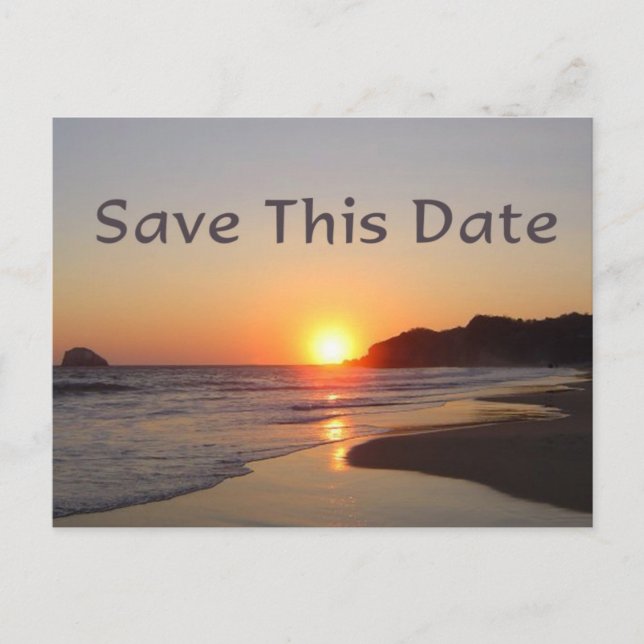 Save The Date Sun Setting on Beach Postcard (Front)