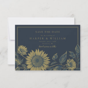Save the date sunflower navy blue invitation