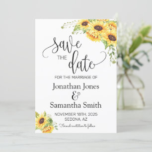 Save the Date Sunflowers Floral Boho Chic Wedding Invitation