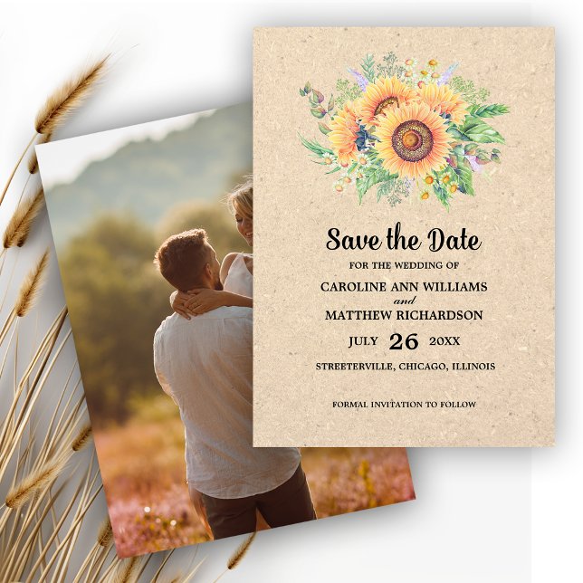 Save the Date. Sunflowers Rustic Wedding Photo Invitation (Creator Uploaded)
