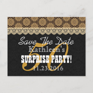 Save the Date SURPRISE 50th Birthday A003 GOLD Announcement Postcard