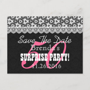 Save the Date SURPRISE 50th Birthday V010B BLACK Announcement Postcard