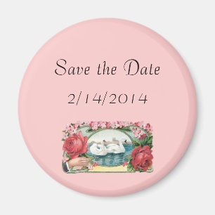Save the Date Swans Roses Custom Magnet