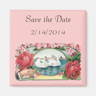 Save the Date Swans Roses Magnet