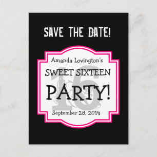 Save the Date Sweet 16 Birthday Party A01 PINK Announcement Postcard