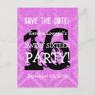 Save the Date Sweet 16 Birthday Party A06 PURPLE Announcement Postcard