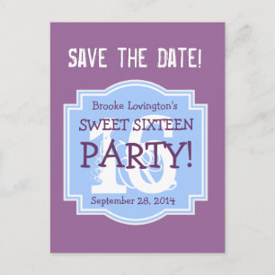 Save the Date Sweet 16 Birthday Party V006 PURPLE Invitation Postcard