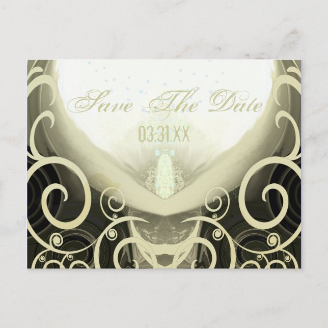 Save The Date - Tan Cala Lily with Blue Birds Announcement Postcard (Front)