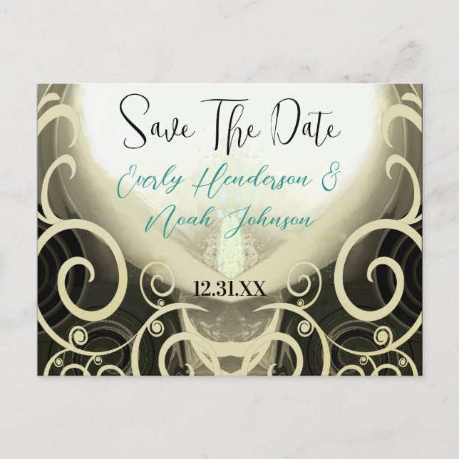 Save The Date - Tan Cala Lily with Swirls Announcement Postcard (Front)