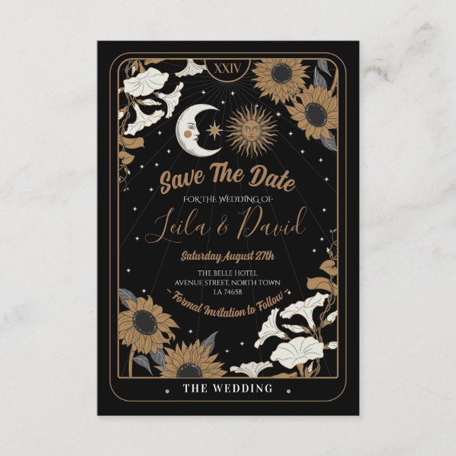 Save The Date Tarot Sun Moon Aligned Wedding Enclosure Card (Front)