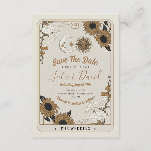 Save The Date Tarot Sun Moon Aligned Wedding Enclosure Card (Front)