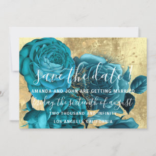 Save The Date Teal Blue Wreath Wreath Gold