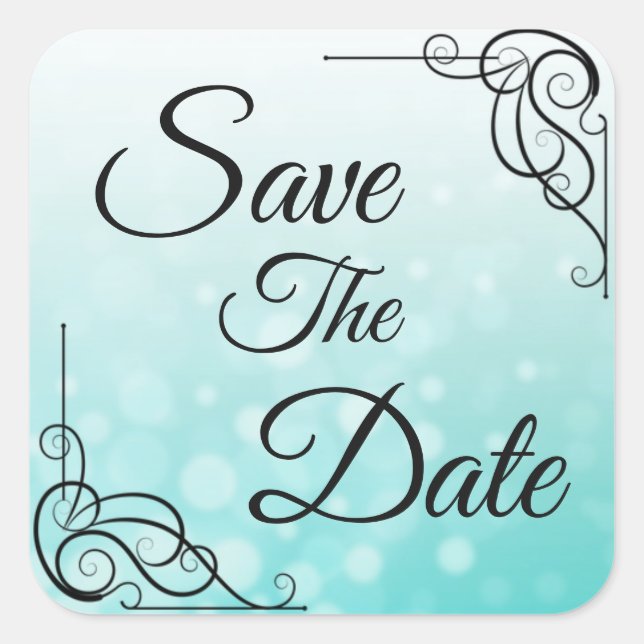 Save the Date Teal Bubbles Wedding Sticker (Front)