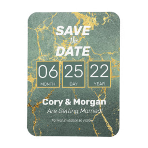 SAVE the DATE   Teal & Gold Marble Look Magnet
