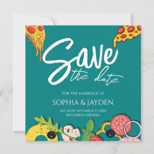Save The Date Teal Green Blue PIZZA Modern Chic