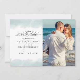 Save the Date Teal Green Watercolor Stroke Invitation