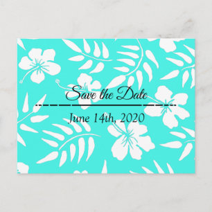 Save the Date Teal Hibiscus Tropical Themed Postcard