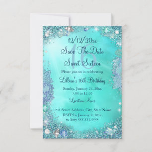 Save The Date Teal Ocean Jewel Sweet 16
