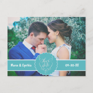 Save the Date Teal Photograph Announcement Postcard