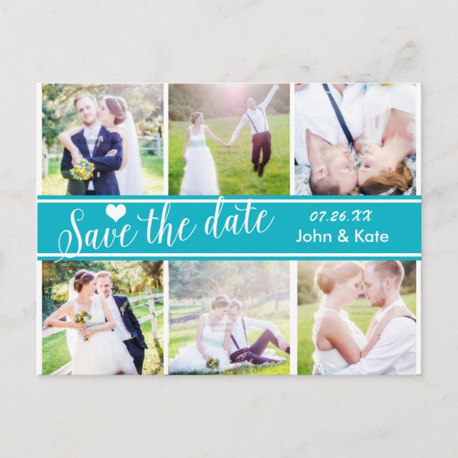 SAVE THE DATE Teal Wedding 6 PHOTO Postcard (Front)