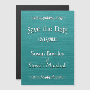 Save the Date Teal White Text Magnetic Invitation