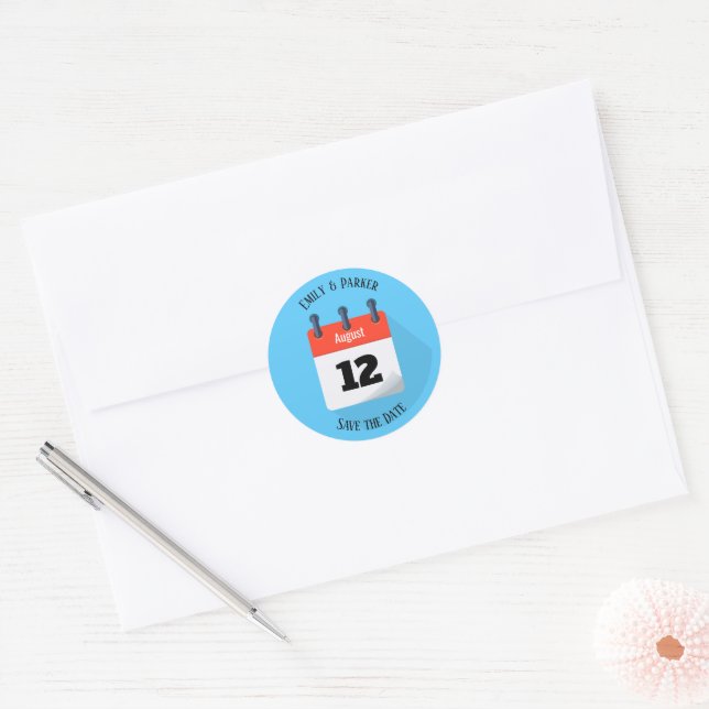 Save The Date tear off calendar Classic Round Sticker (Envelope)