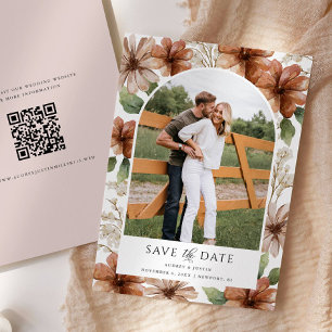 Save the Date Terracotta Floral Arched Photo Invitation
