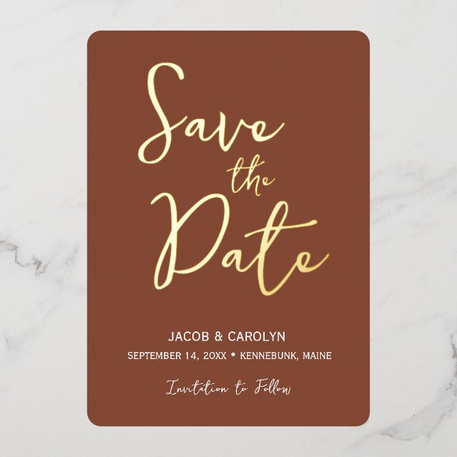 Save the Date Terracotta Gold Wedding (Front)