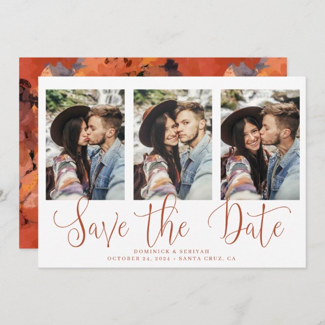 Save the Date Terracotta Pattern Typography Photo (Front/Back)