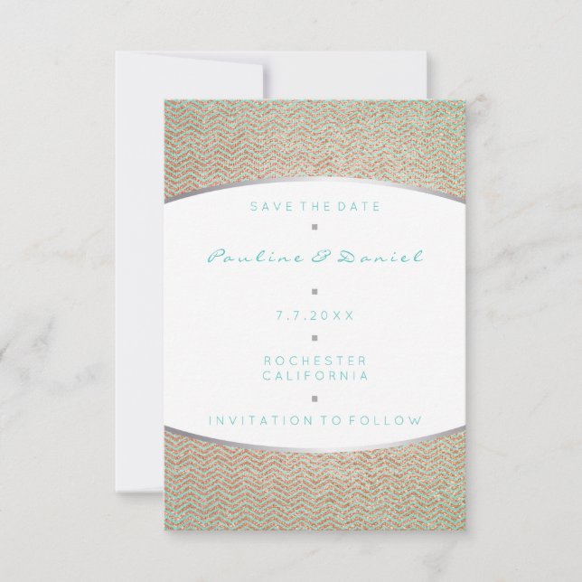 Save The Date Tiffany Ocean Aqua Silver Rose Gold (Front)