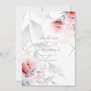 Save the Date   Trendy Coral/Lilac Aquarelle Peony