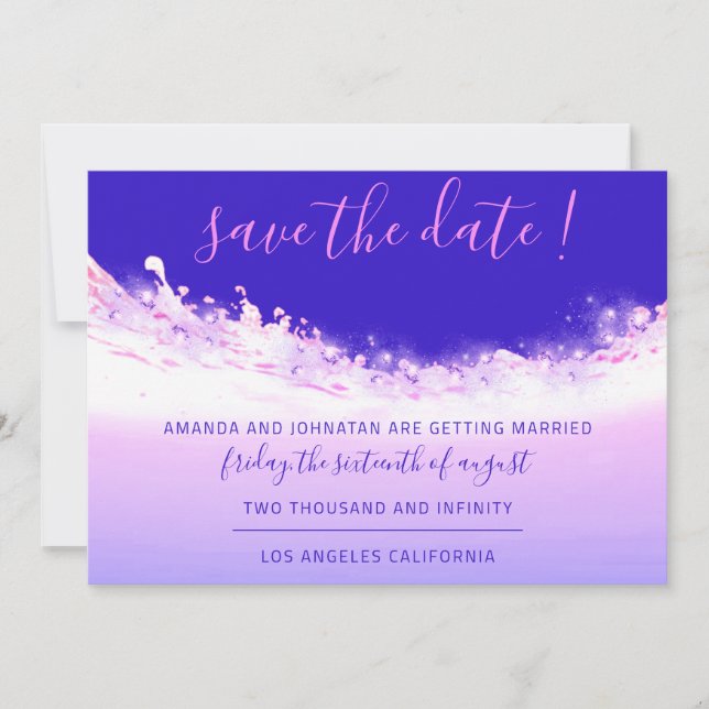 Save The Date Tropic Ocean Pink Wave Ombre Indygo (Front)