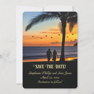 Save the Date Tropical Beach Couple Invitation