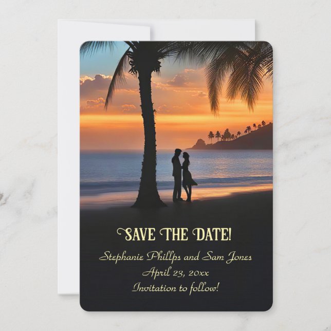 Save the Date Tropical Beach Romantic Couple Invitation (Front)