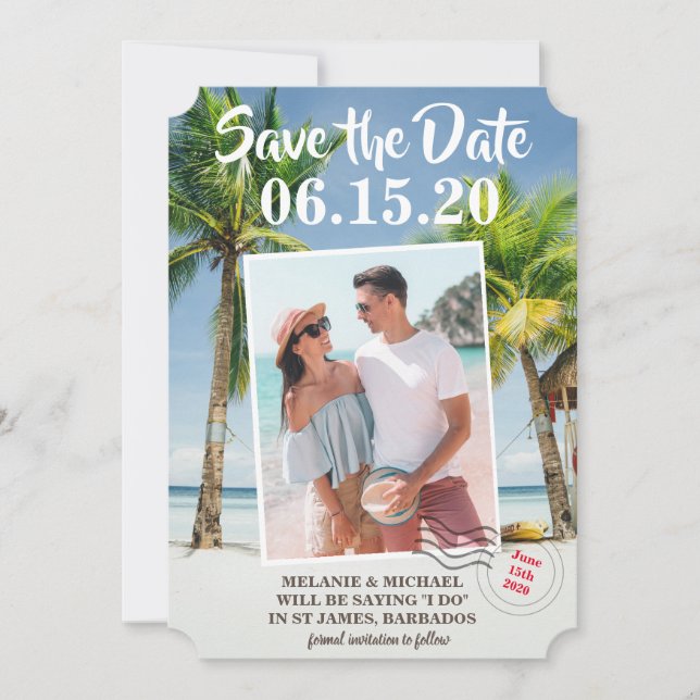Save the Date Tropical Luggage Tag Photo (Front)