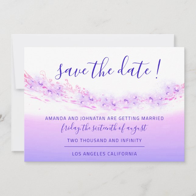 Save The Date Tropical Ocean Pink Waves Cobalt Blu (Front)
