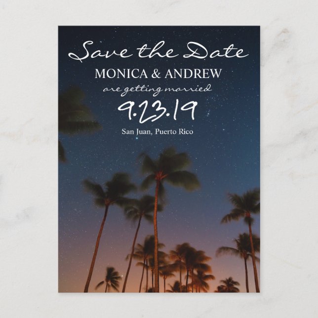 Save the Date Tropical Palm Tree Postcard (Front)