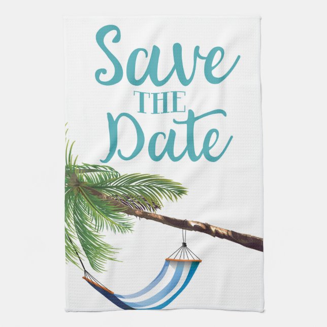 Save The Date Tropical Paradise Tea Towel (Vertical)