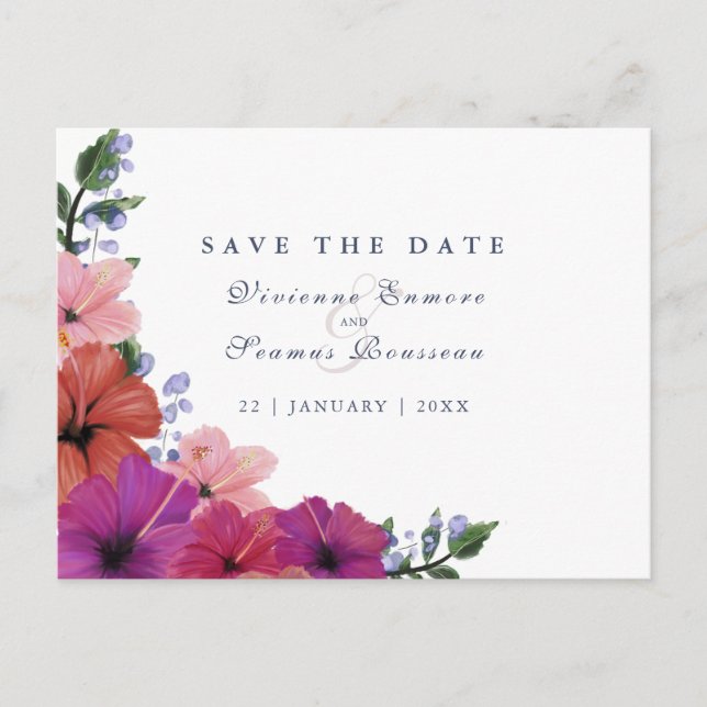 Save the Date tropical watercolor flower wedding Postcard (Front)